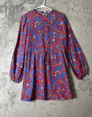 Diane von Furstenberg Elsden 100% Silk Floral Mini Dress Blue Red Size 0 thumbnail 1