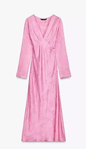 Zara maxi midi dress kimono Long Sleeve flowy bottom bohemian pink summer thumbnail 8