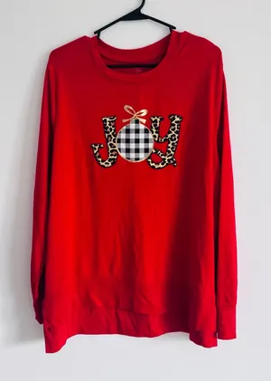 Holiday Time Red Long-Sleeve 'JOY' Graphic Sweatshirt with Leopard Print thumbnail 1