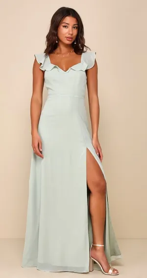 Lulus Sweetest Entrance Sage Green Ruffled Tie-Back Maxi Dress Holiday Small thumbnail 1