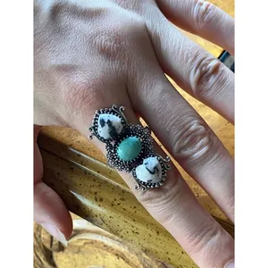 White Buffalo Nevada Turquoise Sterling Silver Heart Ring Size 9 thumbnail 3