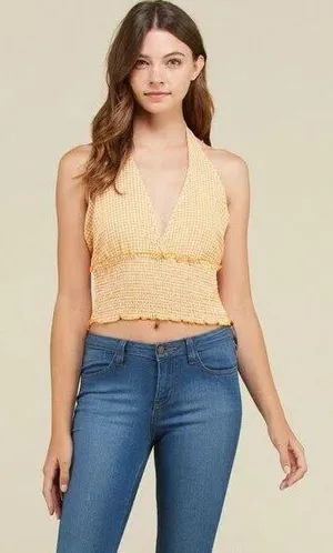 Festival Boho Plunge Gingham Halter Crop Top Red Size M thumbnail 4