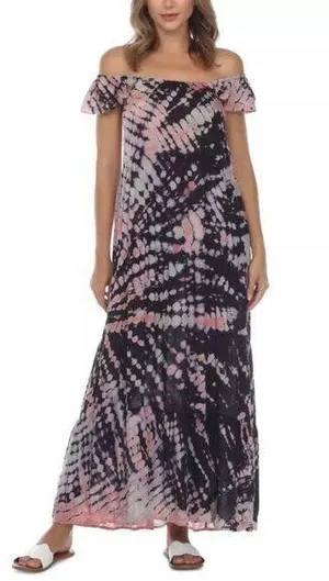 Raviya Tie-Dye Maxi Swimsuit Cover-Up Dress Black Pink Size M thumbnail 1