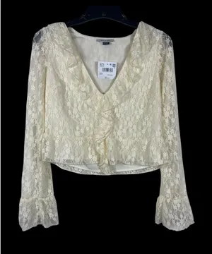NWT American Eagle Lace Crop Top XS Ivory Sheer Fairy Boho Y2K Bell Sleeve thumbnail 1