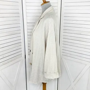 Zara Crinkled Look Slouchy‎ Blazer Tan Medium Linen Blend Double Breasted thumbnail 3