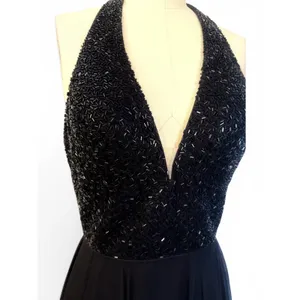 SHERRI HILL 51640 Black Sequin Halter Chiffon Gown – Size 6 NWT thumbnail 6