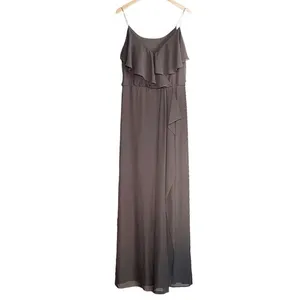 Nouvelle Amsale Drew Gray Chiffon Ruffle Wrap Spaghetti Strap Slip Dress Size XL thumbnail 4
