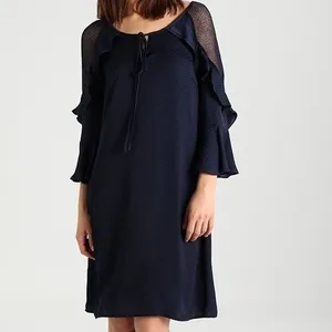 Evans Navy Blue Polka Dot Ruffle Lace Shoulder‎ Shift Dress Size 16 Bell Sleeve thumbnail 4