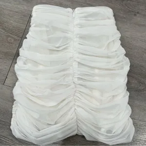 House of CB White Aubrey Ruched Mesh Mini Skirt Small thumbnail 4