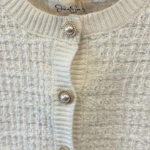 NWT Jessica Simpson Ivory Cropped Cardigan Pearl Button Sweater Woven XL Classic thumbnail 4
