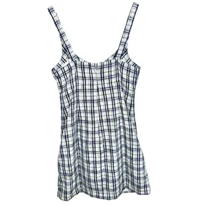 Abercrombie & Fitch White Blue Green Plaid Tweed Sleeveless Mini Dress Womens M thumbnail 2