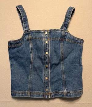 John Galt Button Front Denim Camisole Top Blue Stretch Women Size S thumbnail 1