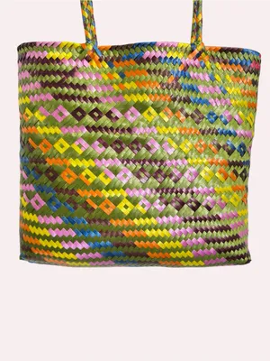 Large Colorful Mexican Woven Straw Tote Bag Market Beach Boho Handmade thumbnail 6