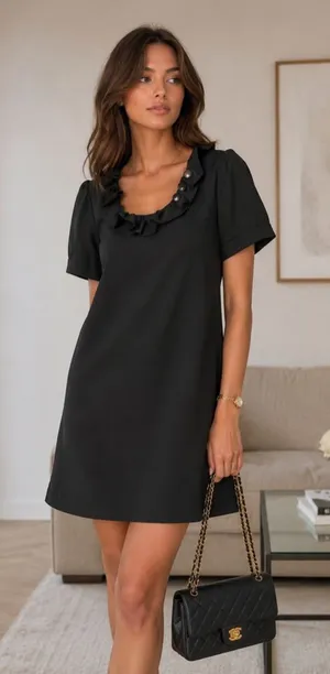 J.Crew Phoebe Women’s Wool Blend Ruffle Neck Shift Dress Black Sz 10 Vintage Y2K thumbnail 1