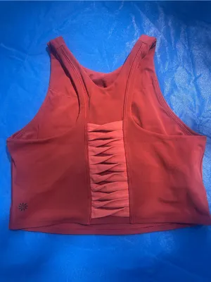 Athleta Rust Red High Neck Lattice Strappy Back Crop Tank Top 531222-00 Small thumbnail 2