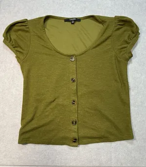 Lipslide Olive Green Short Sleeve Button Up Top Size S thumbnail 1