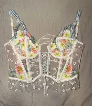 For Love And Lemons White Floral Embroidered Lace Bustier Top thumbnail 1
