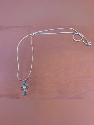 Sterling Silver 925 Necklace with Blue Enamel Cross Pendant thumbnail 3