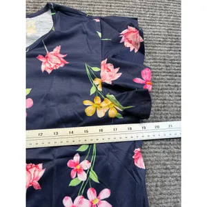 Womens Floral Flutter Sleeve Top Shirt Navy Blue‎ Pink Yellow Crew Neck Large thumbnail 5