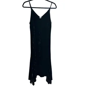Leith Crushed Velvet Midi V Neck Flared Hem Black Cocktail Dress Extra Small thumbnail 2
