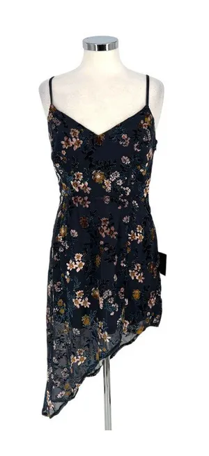 Lulus Evenings with You Floral Velvet Asymmetrical Dress Blue Floral Medium NWT thumbnail 1