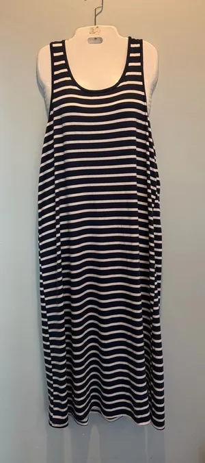 Nautica Navy/White Striped Nautical Tank Racerback Mido Dress Soze Large NWT thumbnail 1