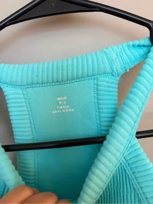 Aerie Women’s Ribbed Halter sports bra Top - Aqua thumbnail 3