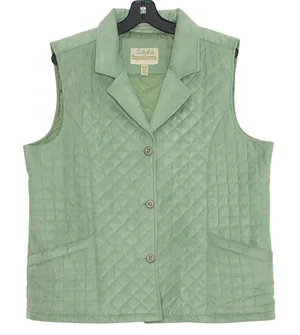 Cabelas Vest Faux Suede‎ Quilted Cottage Academia Retro Preppy Earthy Green XL thumbnail 1