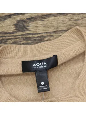 Aqua Womens 100% Cashmere Crewneck Button Front Cardigan Camel Brown M thumbnail 3