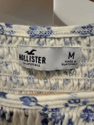 Hollister Cream Top with Blue Floral Smocking thumbnail 2