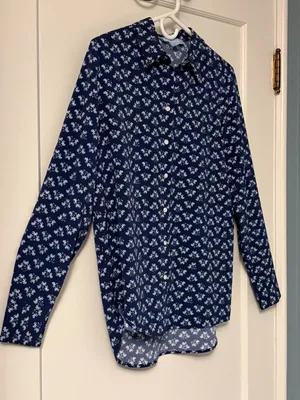 Hill House navy micro floral printed button up blouse size XS preppy classic thumbnail 2