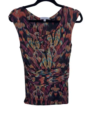 Classiques Entier‎ Silk Blend Abstract Ikat Twist V-Neck Sleeveless Blouse M thumbnail 1