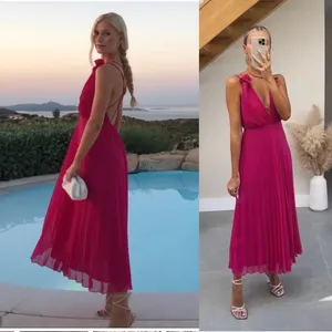 ZARA pink fuschia barbie core pleated maxi dress blogger favorite size large thumbnail 3