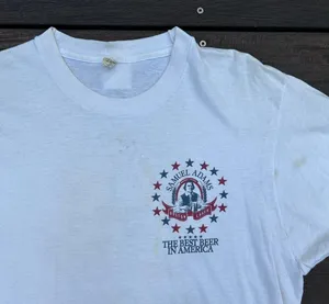 Vintage Screen Stars White Single Stitch Sam Adams Beer Tee Graphic T-Shirt Made in USA thumbnail 4