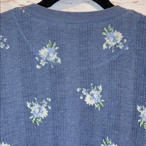 Aerie heart eyes waffle Henley Floral Blue Long Sleeve shirt blue medium M thumbnail 5