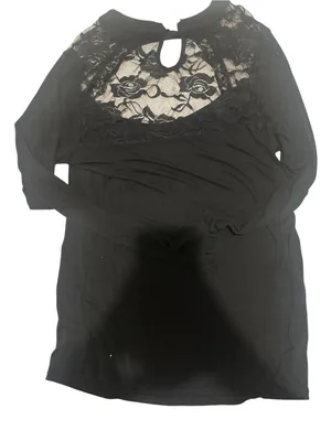 Lace Yoins Long Sleeve Scoop Neck Top - Black thumbnail 4