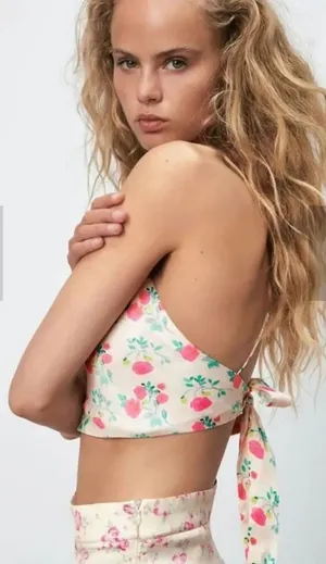 ZARA Floral Tie Back Bandeau Top XS thumbnail 1