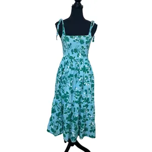 Seraphine Teal Floral Midi Maternity Nap Dress SMALL Nap Smocked Cottage $80 thumbnail 5