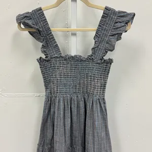 Hill House Ellie‎ Nap Dress XS Grey Blue Plaid Smocked Ruffle Midi Dress Picnic thumbnail 6