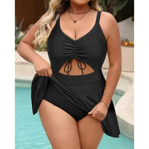 Plus Size Swim Dress One Piece Swimsuit Black Cut-out Bathing Suit X-LARGE thumbnail 3