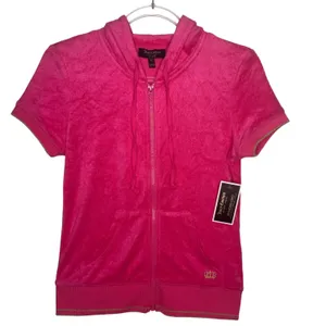 2000s Juicy Couture Black Label Robertson Tourist Pink Terry Hoodie NWT S thumbnail 2