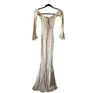 Oh Polly Verena Off-Shoulder Ruffle Lace Maxi Dress in Ivory Size XXS New thumbnail 6