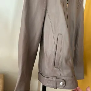 Cole Haan 100% Genuine Lambskin Leather Moto Jacket Lined‎ Biker Taupe Size M thumbnail 10