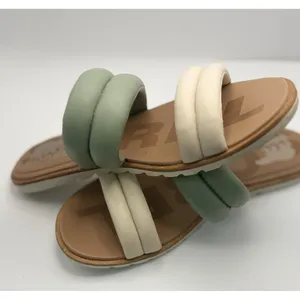 Sorel Roaming Puffy Slide Sandals Sage Green Cream Leather Flat Slip‎ On Women thumbnail 3
