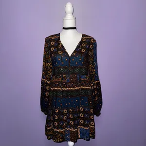 Altar’d State Bohemian Long Sleeve Floral Print Mini Dress thumbnail 4