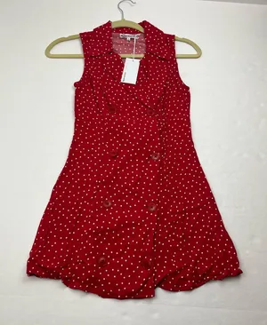 Reformation Leith Mini Dress 0‎ Sleeveless Polka Dot Red White Collar Button NEW thumbnail 1