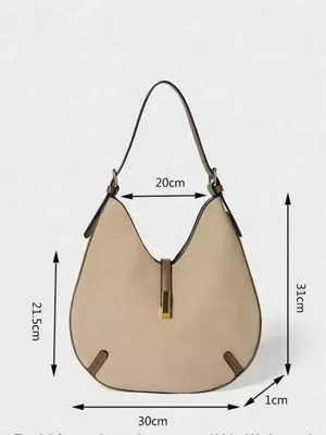 NEW faux leather round Light Taupe cream Crescent Shoulder Bag with Gold Accent thumbnail 5