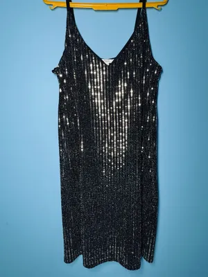 Candie's XL Black and Gold Sequin Striped V-Neck Slip Dress thumbnail 9