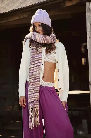 Free People All Mine Woven Scarf NWT Purple and Yellow thumbnail 1