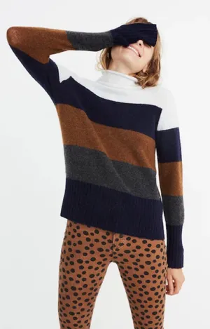 Madewell Inland Striped Turtleneck Sweater Coziest Yarn – Heather Platinum – XS thumbnail 1